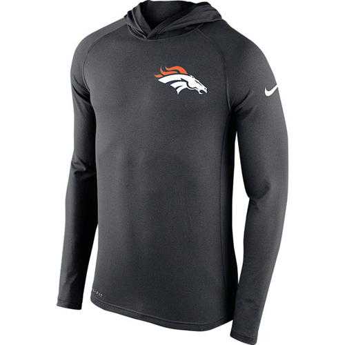 Men's Denver Broncos Nike Charcoal Stadium Touch Hooded Performance Long Sleeve T-Shirt
