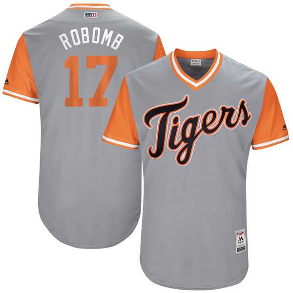 Men's Detroit Tigers #17 Andrew Romine RoBomb Majestic Gray 2017 Little League World Series Players Weekend Jersey