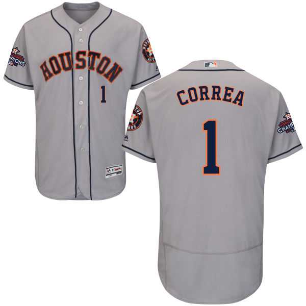 Men's Houston Astros #1 Carlos Correa Grey Flexbase Authentic Collection 2017 World Series Champions Stitched MLB Jersey