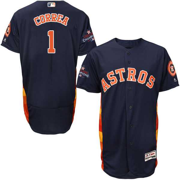Men's Houston Astros #1 Carlos Correa Navy Blue Flexbase Authentic Collection 2017 World Series Champions Stitched MLB Jersey