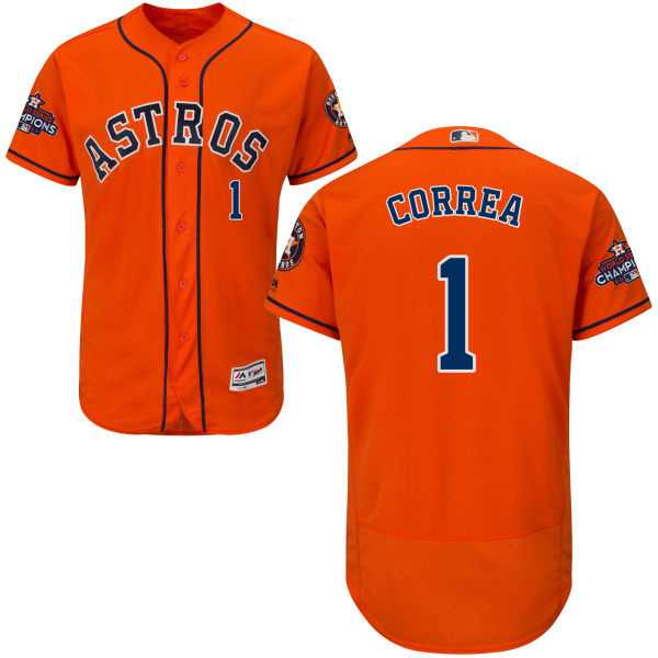 Men's Houston Astros #1 Carlos Correa Orange Flexbase Authentic Collection 2017 World Series Champions Stitched MLB Jersey