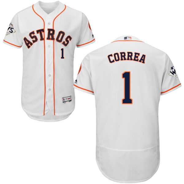 Men's Houston Astros #1 Carlos Correa White Flexbase Authentic Collection 2017 World Series Bound Stitched MLB Jersey
