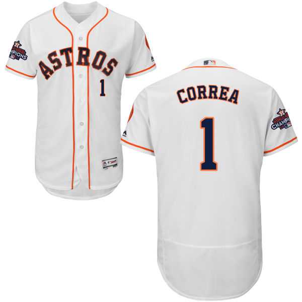 Men's Houston Astros #1 Carlos Correa White Flexbase Authentic Collection 2017 World Series Champions Stitched MLB Jersey