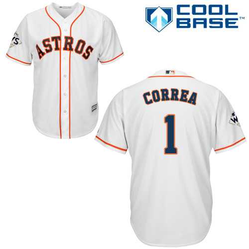 Men's Houston Astros #1 Carlos Correa White New Cool Base 2017 World Series Bound Stitched MLB Jersey Men's Houston Astros #1 Carlos Correa White New Cool Base 2017 World Series Bound Stitched MLB Jersey