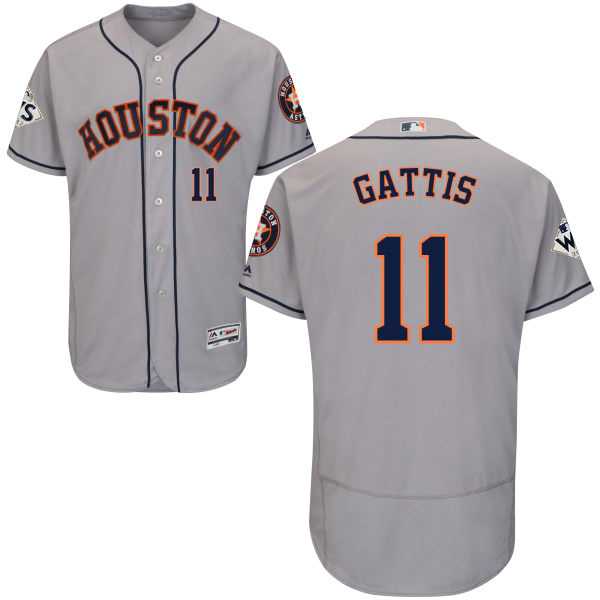 Men's Houston Astros #11 Evan Gattis Grey Flexbase Authentic Collection 2017 World Series Bound Stitched MLB Jersey