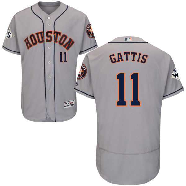 Men's Houston Astros #11 Evan Gattis Grey Flexbase Authentic Collection 2017 World Series Bound Stitched MLB Jersey Men's Houston Astros #11 Evan Gattis Grey Flexbase Authentic Collection 2017 World Series Bound Stitched MLB Jersey