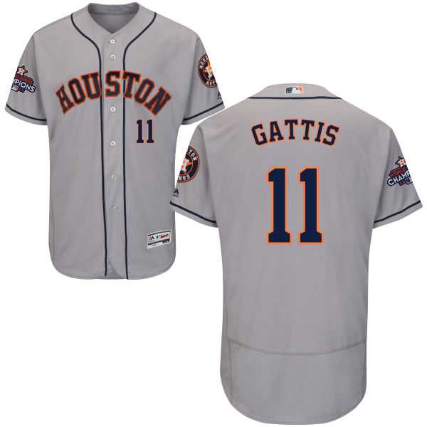 Men's Houston Astros #11 Evan Gattis Grey Flexbase Authentic Collection 2017 World Series Champions Stitched MLB Jersey