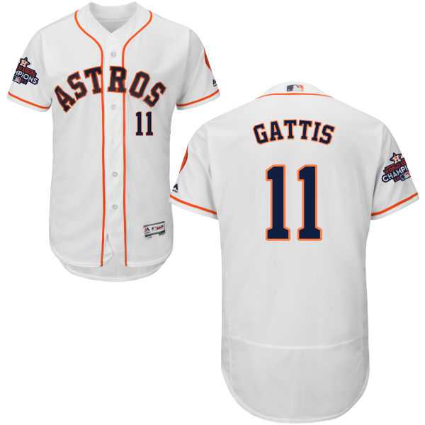 Men's Houston Astros #11 Evan Gattis White Flexbase Authentic Collection 2017 World Series Champions Stitched MLB Jersey