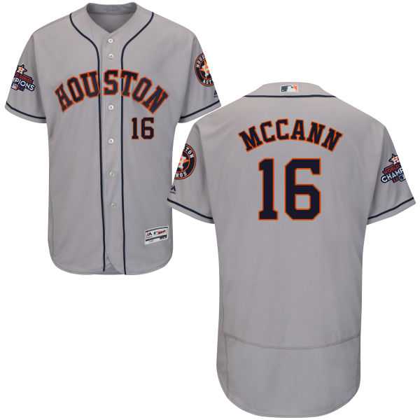 Men's Houston Astros #16 Brian McCann Grey Flexbase Authentic Collection 2017 World Series Champions Stitched MLB Jersey