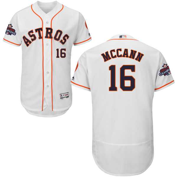 Men's Houston Astros #16 Brian McCann White Flexbase Authentic Collection 2017 World Series Champions Stitched MLB Jersey