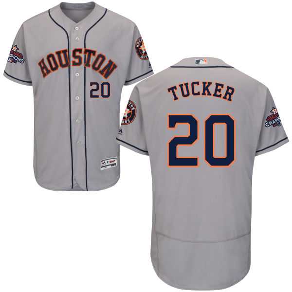 Men's Houston Astros #20 Preston Tucker Grey Flexbase Authentic Collection 2017 World Series Champions Stitched MLB Jersey
