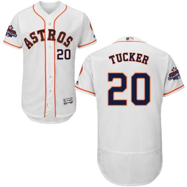 Men's Houston Astros #20 Preston Tucker White Flexbase Authentic Collection 2017 World Series Champions Stitched MLB Jersey