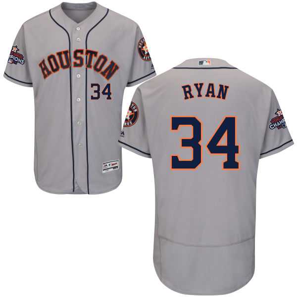 Men's Houston Astros #34 Nolan Ryan Grey Flexbase Authentic Collection 2017 World Series Champions Stitched MLB Jersey