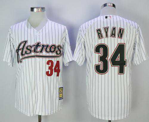 Men's Houston Astros #34 Nolan Ryan White Strip 2000 Turn Back The Clock Stitched MLB Jersey