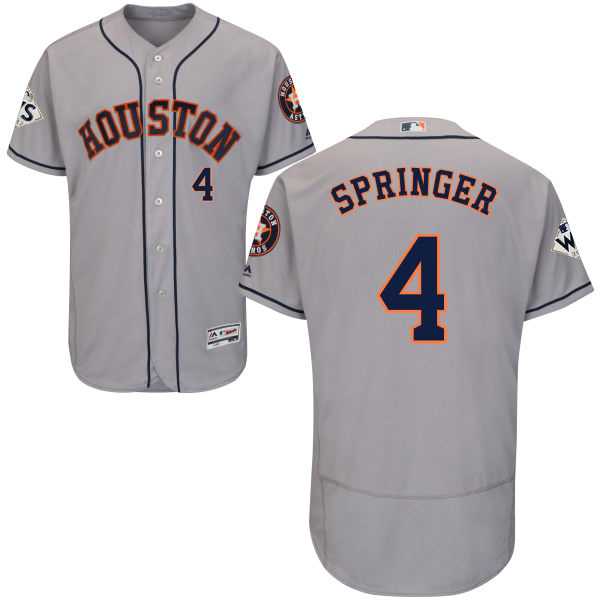 Men's Houston Astros #4 George Springer Grey Flexbase Authentic Collection 2017 World Series Bound Stitched MLB Jersey