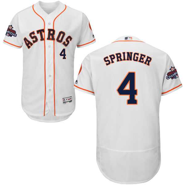 Men's Houston Astros #4 George Springer White Flexbase Authentic Collection 2017 World Series Champions Stitched MLB Jersey Men's Houston Astros #4 George Springer White Flexbase Authentic Collection 2017 World Series Champions Stitched MLB Jersey