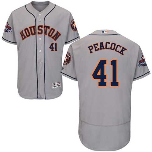 Men's Houston Astros #41 Brad Peacock Grey Flexbase Authentic Collection 2017 World Series Champions Stitched MLB Jersey