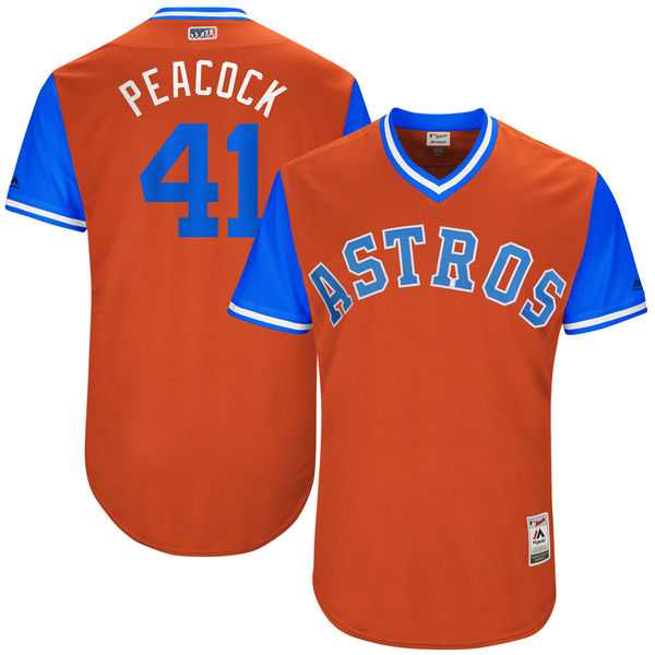 Men's Houston Astros #41 Brad Peacock Peacock Majestic Orange 2017 Little League World Series Players Weekend Jersey