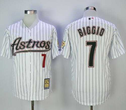 Men's Houston Astros #7 Craig Biggio White Strip 2000 Turn Back The Clock Stitched MLB Jersey