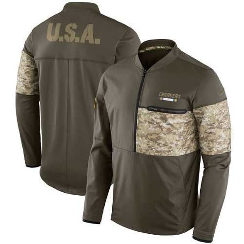 Men's Los Angeles Chargers Nike Olive Salute to Service Sideline Hybrid Half-Zip Pullover Jacket
