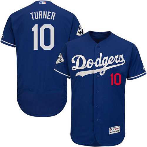 Men's Los Angeles Dodgers #10 Justin Turner Blue Flexbase Authentic Collection 2017 World Series Bound Stitched MLB Jersey