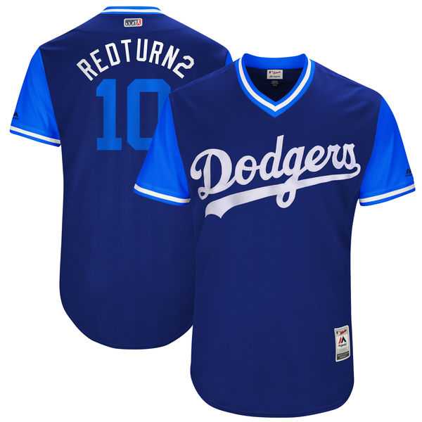 Men's Los Angeles Dodgers #10 Justin Turner Redturn2 Majestic Royal 2017 Little League World Series Players Weekend Jersey