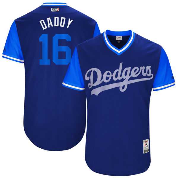 Men's Los Angeles Dodgers #16 Andre Ethier Daddy Majestic Royal 2017 Little League World Series Players Weekend Jersey