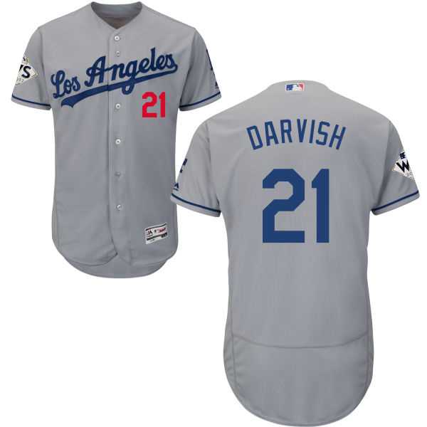 Men's Los Angeles Dodgers #21 Yu Darvish Grey Flexbase Authentic Collection 2017 World Series Bound Stitched MLB Jersey