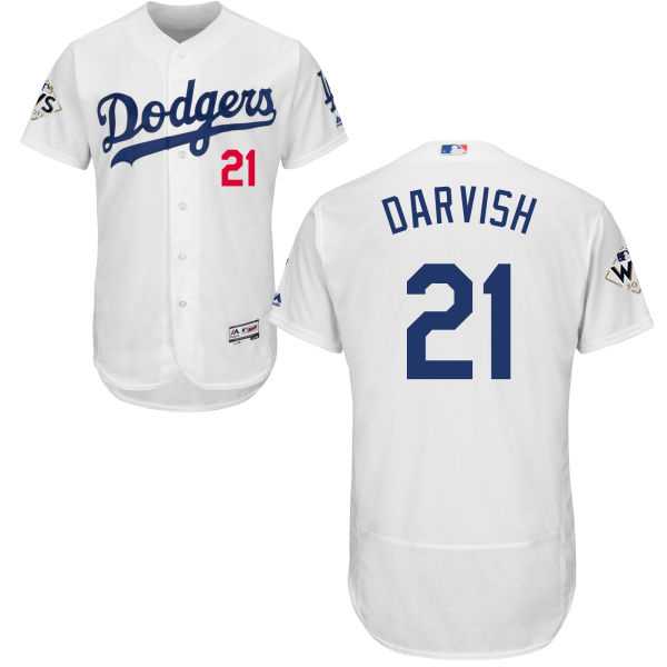 Men's Los Angeles Dodgers #21 Yu Darvish White Flexbase Authentic Collection 2017 World Series Bound Stitched MLB Jersey