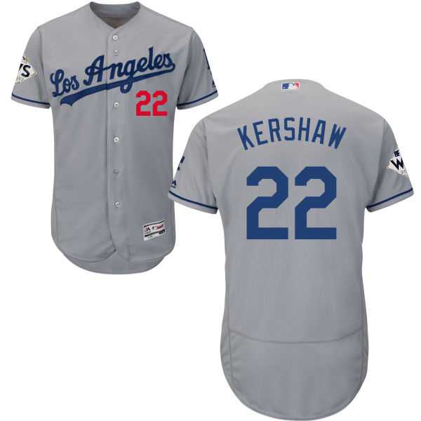 Men's Los Angeles Dodgers #22 Clayton Kershaw Grey Flexbase Authentic Collection 2017 World Series Bound Stitched MLB Jersey Men's Los Angeles Dodgers #22 Clayton Kershaw Grey Flexbase Authentic Collection 2017 World Series Bound Stitched MLB Jersey