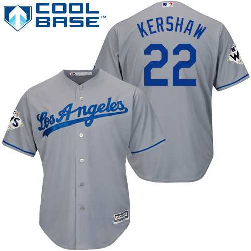 Men's Los Angeles Dodgers #22 Clayton Kershaw Grey New Cool Base 2017 World Series Bound Stitched MLB Jersey Men's Los Angeles Dodgers #22 Clayton Kershaw Grey New Cool Base 2017 World Series Bound Stitched MLB Jersey