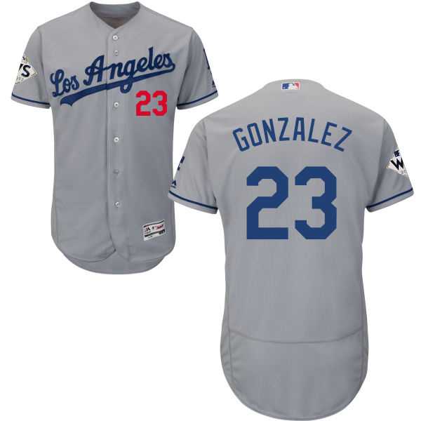 Men's Los Angeles Dodgers #23 Adrian Gonzalez Grey Flexbase Authentic Collection 2017 World Series Bound Stitched MLB Jersey