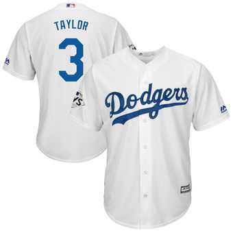Men's Los Angeles Dodgers #3 Chris Taylor White New Cool Base 2017 World Series Bound Stitched MLB Jersey