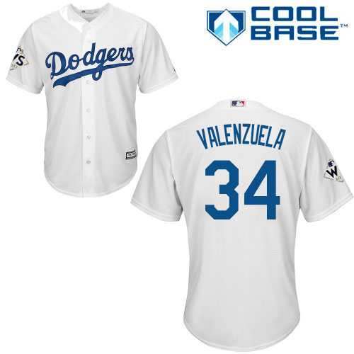 Men's Los Angeles Dodgers #34 Fernando Valenzuela White New Cool Base 2017 World Series Bound Stitched MLB Jersey