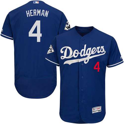 Men's Los Angeles Dodgers #4 Babe Herman Blue Flexbase Authentic Collection 2017 World Series Bound Stitched MLB Jersey