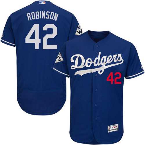Men's Los Angeles Dodgers #42 Jackie Robinson Blue Flexbase Authentic Collection 2017 World Series Bound Stitched MLB Jersey Men's Los Angeles Dodgers #42 Jackie Robinson Blue Flexbase Authentic Collection 2017 World Series Bound Stitched MLB Jersey