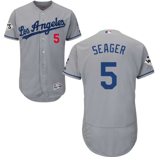 Men's Los Angeles Dodgers #5 Corey Seager Grey Flexbase Authentic Collection 2017 World Series Bound Stitched MLB Jersey