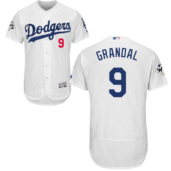 Men's Los Angeles Dodgers #9 Yasmani Grandal White Flexbase Authentic Collection 2017 World Series Bound Stitched MLB Jersey