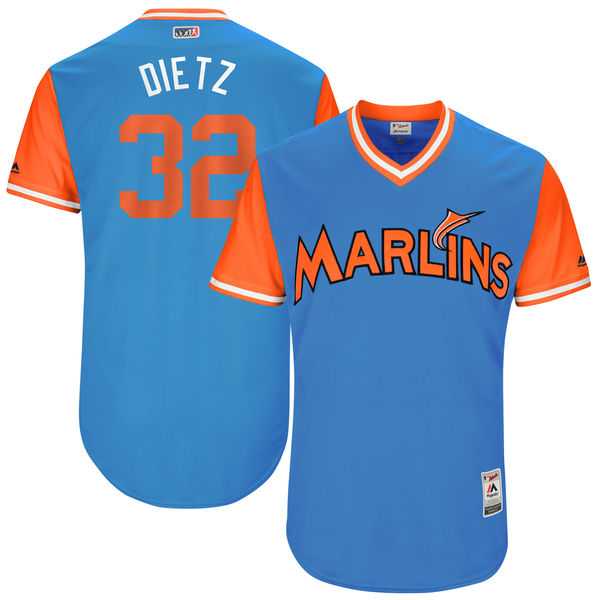 Men's Miami Marlins #32 Derek Dietrich Dietz Majestic Blue 2017 Little League World Series Players Weekend Jersey