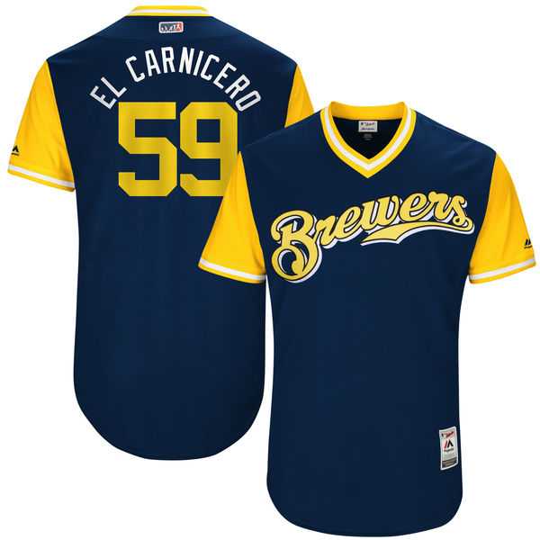 Men's Milwaukee Brewers #59 Carlos Torres El Carnicero Majestic Navy 2017 Little League World Series Players Weekend Jersey