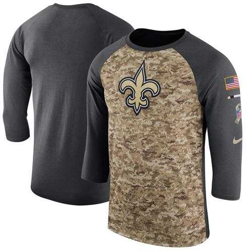Men's New Orleans Saints Nike Camo Anthracite Salute to Service Sideline Legend Performance Three-Quarter Sleeve T-Shirt
