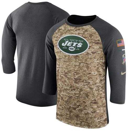Men's New York Jets Nike Camo Anthracite Salute to Service Sideline Legend Performance Three-Quarter Sleeve T-Shirt