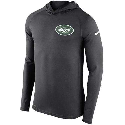 Men's New York Jets Nike Charcoal Stadium Touch Hooded Performance Long Sleeve T-Shirt