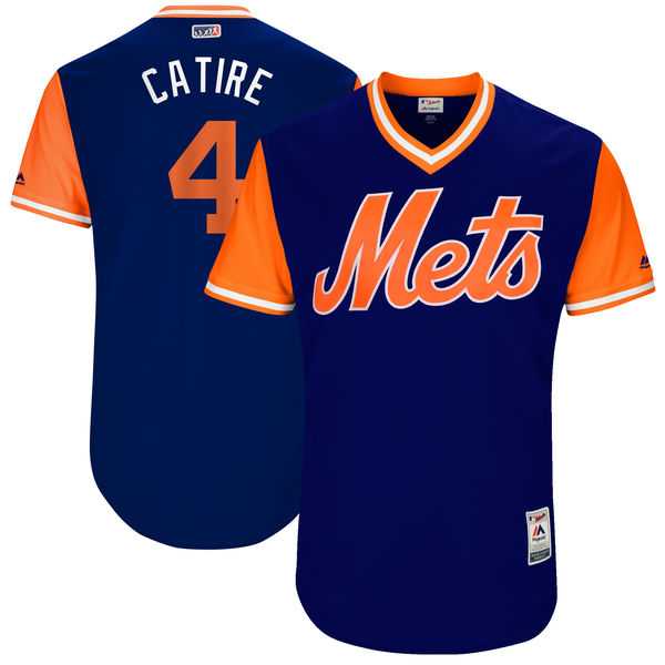 Men's New York Mets #4 Wilmer Flores Catire Majestic Royal 2017 Little League World Series Players Weekend Jersey