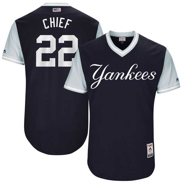 Men's New York Yankees #22 Jacoby Ellsbury Chief Majestic Navy 2017 Little League World Series Players Weekend Jersey