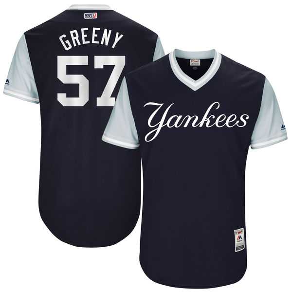 Men's New York Yankees #57 Chad Green Greeny Majestic Navy 2017 Little League World Series Players Weekend Jersey