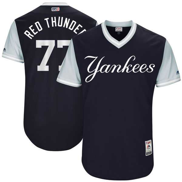 Men's New York Yankees #77 Clint Frazier Red Thunder Majestic Navy 2017 Little League World Series Players Weekend Jersey Men's New York Yankees #77 Clint Frazier Red Thunder Majestic Navy 2017 Little League World Series Players Weekend Jersey
