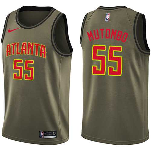 Men's Nike Atlanta Hawks #55 Dikembe Mutombo Green Salute to Service NBA Swingman Jersey
