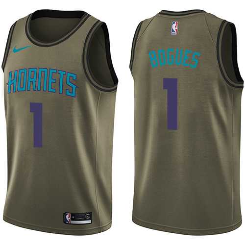 Men's Nike Charlotte Hornets #1 Muggsy Bogues Green Salute to Service NBA Swingman Jersey