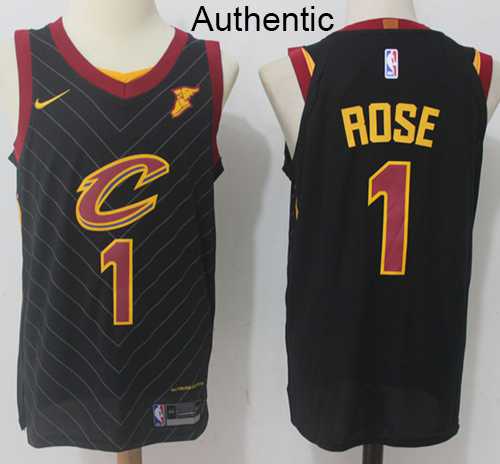 Men's Nike Cleveland Cavaliers #1 Derrick Rose Black NBA Authentic Statement Edition Jersey